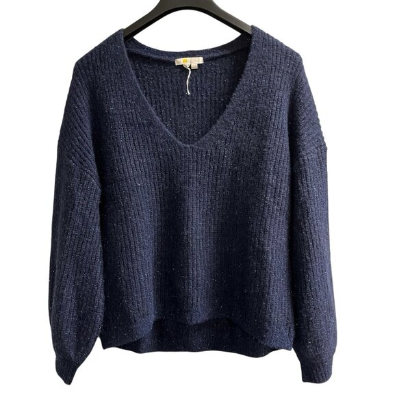 Boden Sweater Womens 6 Blue Wool Metallic Sparkle Balloon Sleeve Boxy Oversized - Picture 1 of 7
